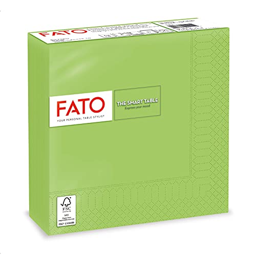 Fato, Einweg-Papierservietten, ideal für informelle Mittagessen und Buffets, Packung mit 50 Servietten, Größe 33x33, gefaltet in 4 und 2 Lagen, Apfelgrün, 100% Zellulosepapier, FSC-zertifiziert von FATO