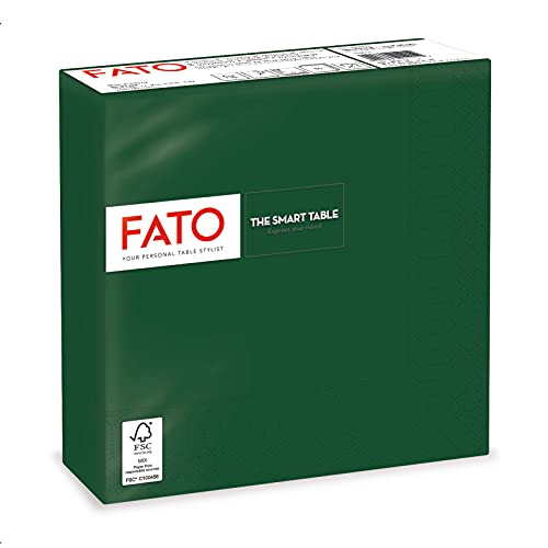 Fato, Einweg-Papierservietten, ideal für informelle Mittagessen und Buffets, Packung mit 50 Servietten, Größe 33x33, gefaltet in 4 und 2 Lagen, Waldgrün, 100% Zellulosepapier, FSC-zertifiziert von FATO
