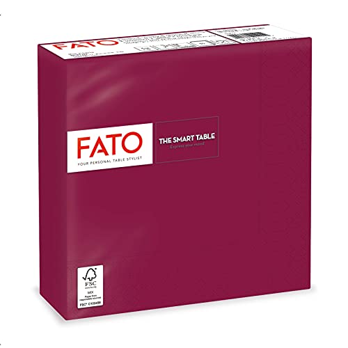 Fato - Einweg-Papierservietten, Ideal für informelle Mittagessen und Buffets, Packung mit 50 Servietten, Größe 33x33, gefaltet in 4 und 2 Lagen, Burgund, 100% reines Zellulosepapier, FSC-zertifiziert von FATO