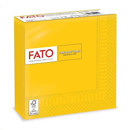 Fato - Einweg-Papierservietten, Ideal für informelle Mittagessen und Buffets, Packung mit 50 Servietten, Größe 33x33, gefaltet in 4 und 2 Lagen, Gelb, 100% reines Zellulosepapier, FSC-zertifiziert von FATO