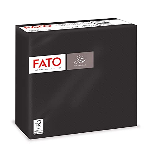 Fato - Einweg-Papierservietten, Weichheit und Flauschigkeit, 40er-Pack Servietten, Größe 38x38 gefaltet in 4 und 2 Lagen, Farbe Schwarz, 100% reines Zellulosepapier, FSC-zertifiziert von FATO