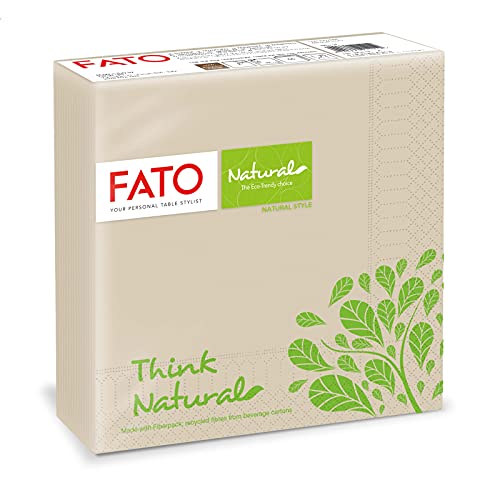 Fato - Natürliche Einweg-Papierservietten, 4-fach gefaltet, umweltfreundlich, 50er-Pack, Größe 33x33, 2-lagig, Natural Style Design, 100% Recyclingpapier von FATO