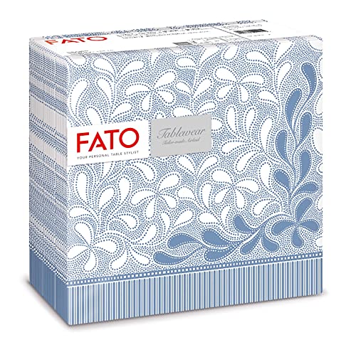 Fato - Trockene Papierservietten, Airlaid, Stoffeffekt, 50er-Pack Servietten, Größe 40x40 gefaltet in 4, Design Botanic Blue Provence von FATO