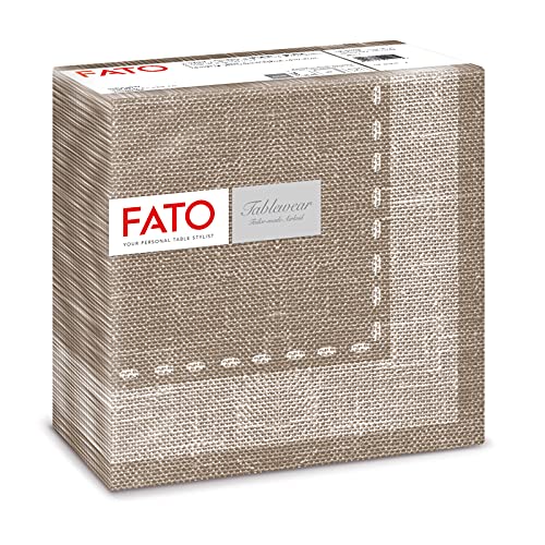 Fato - Trockene Papierservietten, Airlaid, Stoffeffekt, 50er Pack Servietten, Größe 40x40 gefaltet in 4, Design Cashmere Coffee von FATO