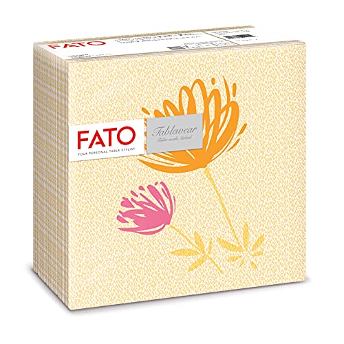 Fato - Trockene Papierservietten, Airlaid, Stoffeffekt, 50er-Pack Servietten, Größe 40x40 gefaltet in 4, Design Magnolia Tangerine von FATO