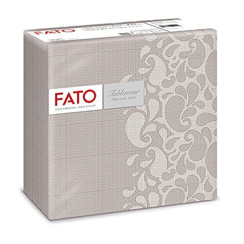 Fato - Trockene Papierservietten, Airlaid, Stoffeffekt, 50er-Pack Servietten, Größe 40x40 gefaltet in 4, Taubengraues Tropfendesign von FATO