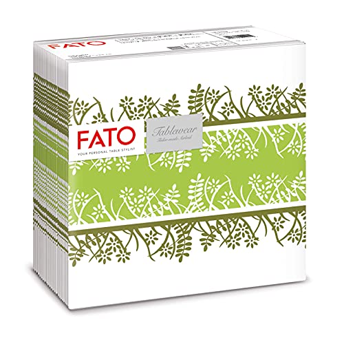 Fato - Trockene Papierservietten, Airlaid, Stoffeffekt, Packung mit 50 Servietten, Größe 40x40 gefaltet in 4, Pistaziengarten Design von FATO