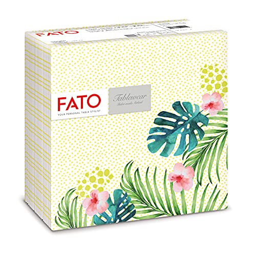 Fato - Trockene Papierservietten, Airlaid, Stoffeffekt, Packung mit 50 Servietten, Größe 40x40 gefaltet in 4, Tropical Design von FATO