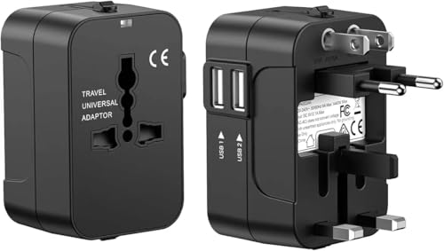 Reiseadapter Weltweit, Universal Reisestecker mit 2 USB, Internationaler Steckdosenadapter, Universaladapter für Deutschland USA England Thailand Italien Australien von FAUETI