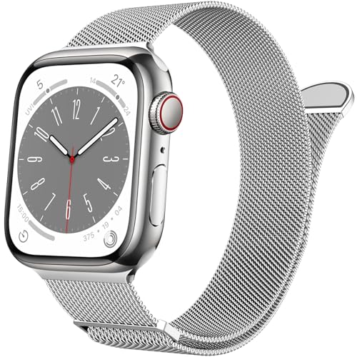 Kompatibel mit Apple Watch Armband 38mm 40mm 41mm 42mm für Frauen Männer Magnetisch Metall Edelstahl Ersatzarmband Armbänder für iWatch Armband Series 10 9 8 7 6 5 4 3 2 1 SE, Silber von FAWAJON