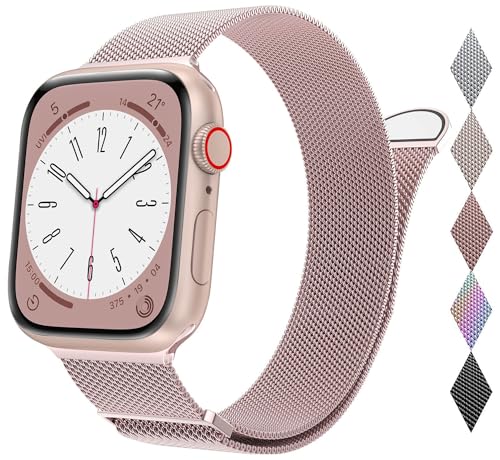 Kompatibel mit Apple Watch Armband 38mm 40mm 41mm 42mm für Frauen Männer Magnetisch Metall Edelstahl Ersatzarmband Armbänder für iWatch Armband Series 10 9 8 7 6 5 4 3 2 1 SE, Rosa von FAWAJON