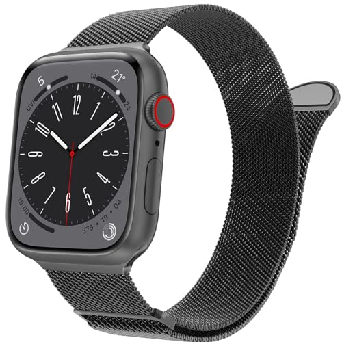 Kompatibel mit Apple Watch Armbänder 38mm 40mm 41mm 42mm für Frauen Männer Magnetisch Metall Edelstahl Ersatzarmbänder Armbander für iWatch Armband Series 10 9 8 7 6 5 4 3 2 1 SE，Schwarz von FAWAJON