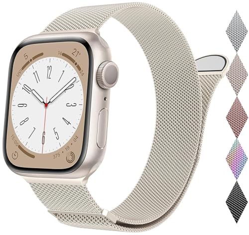 Kompatibel mit Apple Watch Armbänder 38mm 40mm 41mm 42mm für Frauen Männer Magnetisch Metall Edelstahl Ersatzarmbänder Armbander für iWatch Armband Series 10 9 8 7 6 5 4 3 2 1 SE，Sternenlicht von FAWAJON