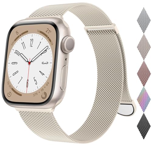 Kompatibel mit Apple Watch Armband 42mm 44mm 45mm 49mm für Frauen Männer Magnetisch Metall Edelstahl Ersatzarmband Armbänder für iWatch Armband Ultra 2/1 Series 9 8 7 6 5 4 3 2 1 SE, Sternenlicht von FAWAJON