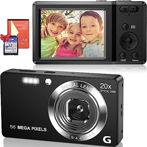 Digitalkamera 56MP 4K FHD Fotoapparat 20X Digitalzoom Fotokamera 2,7" LCD Tragbare Kompaktkamera, Autofokus Wiederaufladbare Kamera Digital mit 32GB Karte für Kinder Teenager Anfänger Geschenk von FAYIBUY