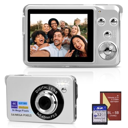 Digitalkamera 56MP 4K HD Kompaktkamera 20X Digitalzoom Fotoapparat 2.7-Zoll-Bildschirm Fotokamera Wiederaufladbare mit 32GB Karte für Kinder Teenager Anfänger Geschenk von FAYIBUY