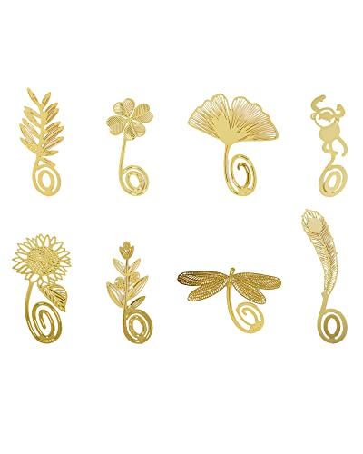 FBBULES 8 Stück Japanische Metall Lesezeichen Vintage Gold Blumen Buchzeichen Sakura Leaf Ginkgo Biloba Feder Sonnenblume Geschenk für Frauen Herren Kinder Buchliebhaber von FBBULES