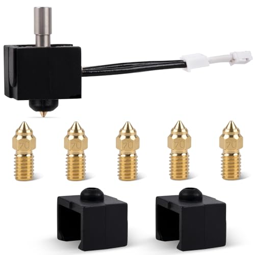 FBBULES Hotend Extruder Kit für 3D Drucker, Metall Heizblock Zubehör mit 5 0,4 mm Messing Düse und 2 Silikonsocke für Ender-3 V3 SE 3D Drucker von FBBULES