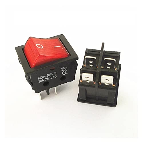 Wippschalter KCD4, speziell for Schweißgerät, 30 A, 250 V, Hochstrom, 22 x 29 rotes Kupfer, Wippschalter, 4-poliger Knopf, elektrisches Zubehör Elektronischer Schalter (Color : 1pcs 4pin Red) von FBITE