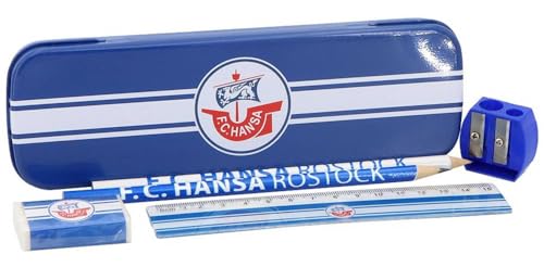 FC Hansa Rostock Schulset, mit Lineal Anspitzer Radiergummi Metallbox und Bleistiften von FC Hansa Rostock