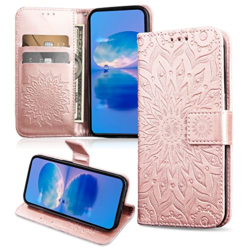 FCAXTIC Hülle Kompatibel mit Oppo Reno 8 Lite 5G / Oppo Reno 7 Lite 5G / Oppo A96 5G, Magnet PU Leder Tasche Flip Schutzhülle, Brieftasche Klappbar Hülle, Roségold von FCAXTIC