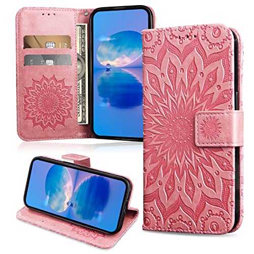FCAXTIC Hülle Kompatibel mit Samsung Galaxy A22 5G, Magnet PU Leder Tasche Flip Schutzhülle, Brieftasche Klappbar Hülle, Rosa von FCAXTIC