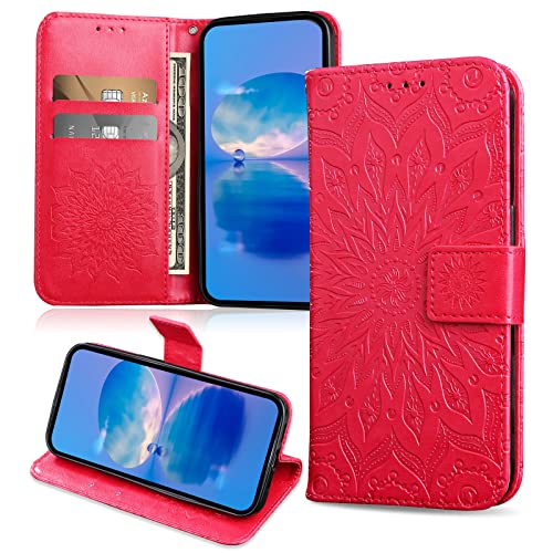 FCAXTIC Hülle Kompatibel mit Samsung Galaxy S22, Magnet PU Leder Tasche Flip Schutzhülle, Brieftasche Klappbar Hülle für Samsung S22, Rot von FCAXTIC
