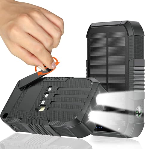 Solar-Ladegerät, Powerbank, 66800 mAh, eingebaute Handkurbel und 4 Kabel, 22,5 W, Schnellladung, Powerbank, 6 Ausgänge & 4 Eingänge, SOS/Stroboskop/starke Camping-Taschenlampen, Kompass Solar Solar-Ladegerät, Powerbank, 66800 mAh, eingebaute Handkurbel und 4 Kabel, 22,5 W, Schnellladung, Powerbank, 6 Ausgänge & 4 Eingänge, SOS/Stroboskop/starke Camping-Taschenlampen, Kompass Solar von FCJZX