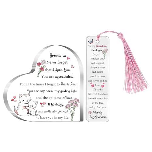 Oma-Geschenke, Muttertagsgeschenk, 2-teiliges Set, Acryl-Herz-Plaketten, Lesezeichen, Frauen, Geschenk, Großmutter, Schreibtischschilder, Weihnachten, Geburtstag, für sie, Erntedankfest, Neujahr, Oma Oma-Geschenke, Muttertagsgeschenk, 2-teiliges Set, Acryl-Herz-Plaketten, Lesezeichen, Frauen, Geschenk, Großmutter, Schreibtischschilder, Weihnachten, Geburtstag, für sie, Erntedankfest, Neujahr, Oma von FCZIVA