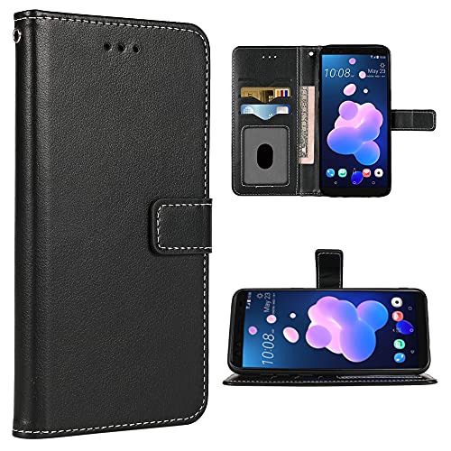 FDCWTSH Kompatibel mit HTC U12 Plus Wallet Case Wrist Strap Lanyard Leder Flip Cover Kartenhalter Stand Handyzubehör Folio Handyhüllen für HTC U 12 Plus/HTC U 12 + 2018 Damen Herren Schwarz von FDCWTSH