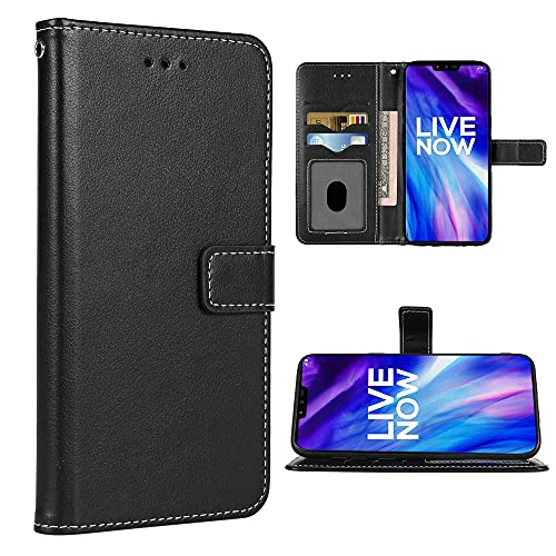 FDCWTSH Kompatibel mit LG V40 ThinQ Wallet Case Wrist Strap Lanyard Leder Flip Cover Kartenhalter Stand Handyzubehör Handyhüllen für LGV40 Storm V 40 Thin Q V40ThinQ LG40 40V 40ThinQ Schwarz von FDCWTSH