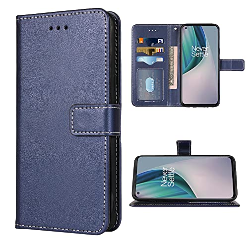 FDCWTSH Kompatibel mit OnePlus Nord N10 5G Wallet Case Handschlaufe Lanyard Leder Flip Cover Kartenhalter Ständer Handyhüllen für One Plus N 10 G5 1 Plus 10N 1plus One+ 1+ N105G Blau von FDCWTSH