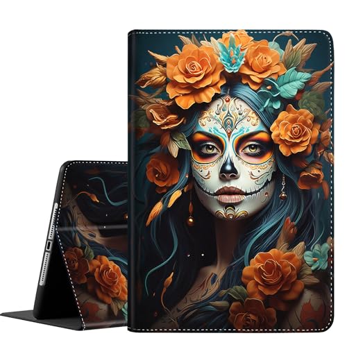 FDHHKJUKO Schutzhülle für iPad (A16) 11. Generation 11 Zoll (2025), für iPad 10. Generation 10,9 Zoll (2022), schlanke Klappständer Abdeckung mit Auto Wake/Sleep, Blumenmädchen Schädel von FDHHKJUKO