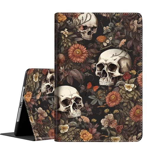 FDHHKJUKO Schutzhülle für iPad (A16) 11. Generation 11 Zoll (2025), für iPad 10. Generation 10,9 Zoll (2022), schlanke Klappständer Abdeckung mit Auto Wake/Sleep, Totenkopf-Blume von FDHHKJUKO
