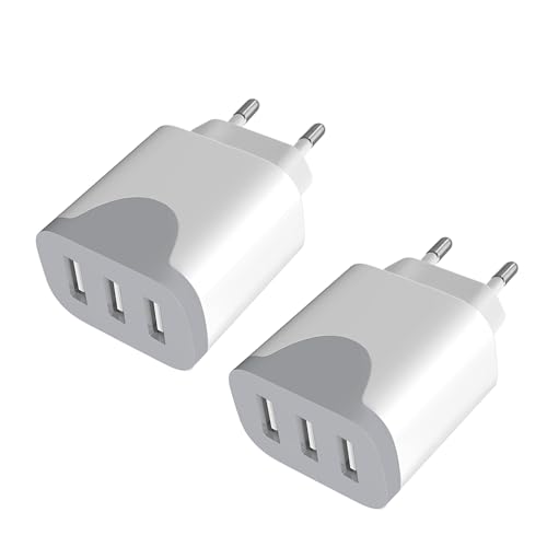 USB Ladegerät 2Pack, 3-Port Stecker 15W USBA Adapter 5V3A Mehrfach USB-Plug Steckdose,Netzstecker Netzteil Ladestecker Ladekabel Ladeadapter für iPhone 15/14/13/12/11, Samsung, Xiaomi,Tablets,Handys von FDHJGFTR