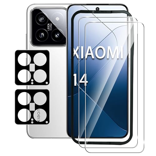 FDHYFGDY 2+2 Stück Schutzfolie für Xiaomi 14 5G Panzerglas, Kameraschutz und Glasschutzfolie mit Montagerahmen, 9H Härte, Anti-Bläschen HD Displayschutz von FDHYFGDY