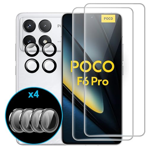 FDHYFGDY 2 Stück für Xiaomi Poco F6 Pro Schutzfolie für Panzerglas, 4 Stück Kameraglasfolie, 9H-Härte Panzerfolie, kratzfester und blasenfreier Displayschutz von FDHYFGDY