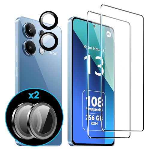FDHYFGDY 2 Stück für Xiaomi Redmi Note 13 4G Schutzfolie für Panzerglas, 2 Stück Kameraglasfolie, 9H-Härte, kratzfester und blasenfreier Displayschutz von FDHYFGDY
