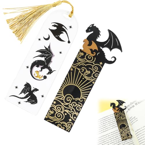 2 Stück Acryl Cool Dragon Bookmark,Drachen Lesezeichen Anime,Schwarz Gold Fourth Wing Lesezeichen, Doppelseitiges Muster Geeignet als Geschenk für Buchliebhaber von FDJZXW