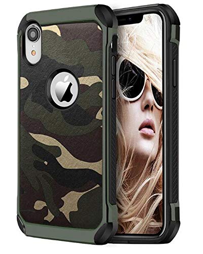 FDTCYDS iPhone xr hülle Shockproof Hybrid Rugged Camouflage Cover Handyhülle für Apple iPhone XR - Camo Grün von FDTCYDS