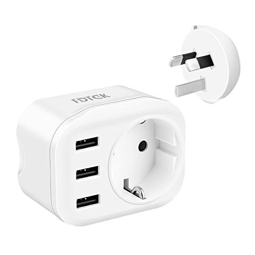 Reiseadapter FDTEK Adapter Australien Deutschland Stecker EU auf AUS Reisestecker Typ I Steckdosenadapter mit 3 USB 2.4A Stromadapter Steckdose für Australien Neuseeland China Argentina Weiß von FDTEK