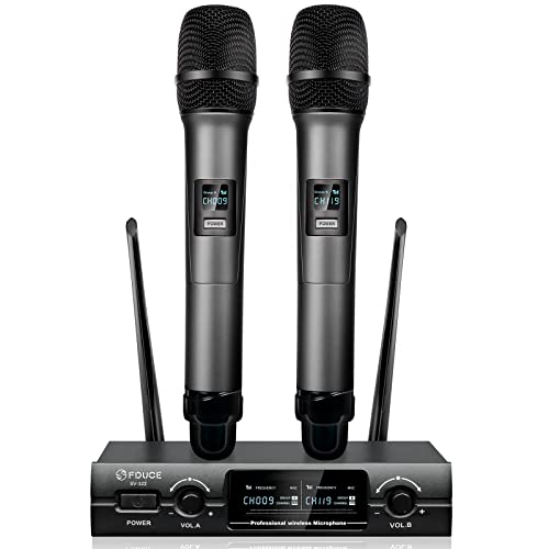 FDUCE Drahtloses Dual Mikrofon,Professionelles Metall Dual Channel UHF Dynamisches Mikrofonsystem,Schnurlose Handmikrofone für Karaoke zu Hause,Hochzeit,SV322 von FDUCE