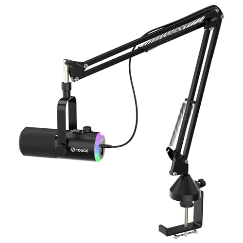 FDUCE Dynamisches USB/XLR-Gaming-Mikrofon für Podcast-Aufnahmen, PC-Computer-Gaming-Streaming-Gesangsmikrofon mit RGB-Licht, Stummschalttaste, Gain-Regler, Kopfhöreranschluss, mit Galgenarm (D30+) von FDUCE