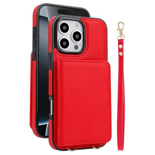 FDUJINH Brieftasche Hülle Für iPhone 16 Pro Max/16 Pro/16 Plus/16, Luxus Leder Handyhülle Standfunktion Handgelenkband Schultergurt Abdeckung,Rot,16 FDUJINH Brieftasche Hülle Für iPhone 16 Pro Max/16 Pro/16 Plus/16, Luxus Leder Handyhülle Standfunktion Handgelenkband Schultergurt Abdeckung,Rot,16 von FDUJINH