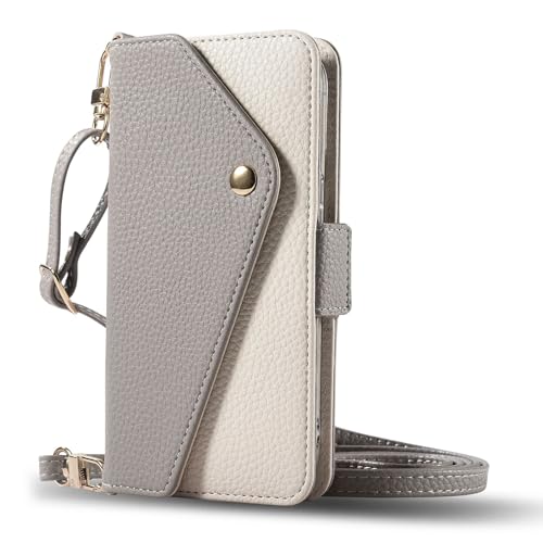 FDUJINH Brieftasche Hülle Für iPhone 16 Pro Max/16 Pro/16 Plus/16, Magnetverschluss Flip Lederhülle Ständer Rundumschutz Handyhülle,Grau,16 von FDUJINH