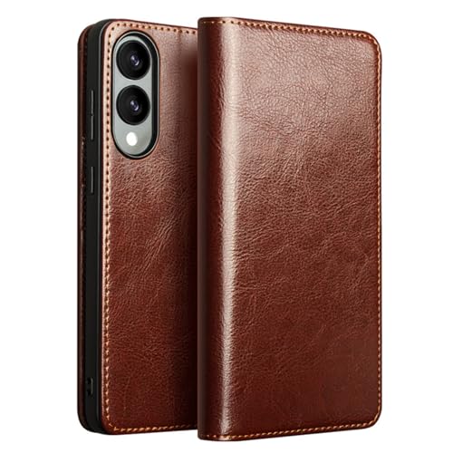 FDUJINH Brieftasche Hülle für Samsung Galaxy S25edge, Echtleder Folio Flip Cover Stand Funktion Ganzkörper Stoßfeste Schutzhülle,Braun,S25Edge von FDUJINH