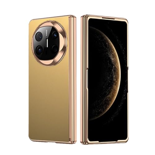FDUJINH Echt Leder Handyhülle Für Huawei Mate X6, Luxus Ganzkörper Schutz Galvanisierter Hülle Mit Displayschutz und Kratzfeste Scharnier,Gelb,Mate X6 von FDUJINH
