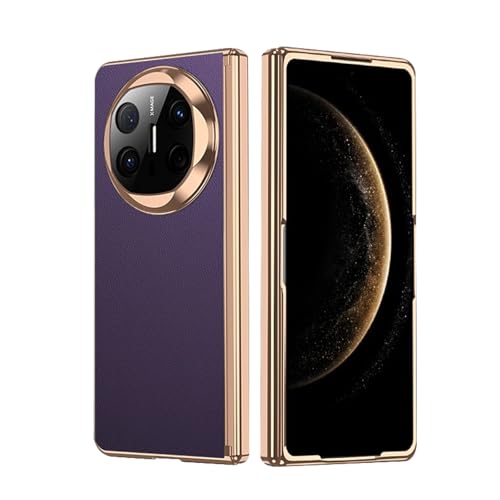 FDUJINH Echt Leder Handyhülle Für Huawei Mate X6, Luxus Ganzkörper Schutz Galvanisierter Hülle Mit Displayschutz und Kratzfeste Scharnier,Lila,Mate X6 von FDUJINH