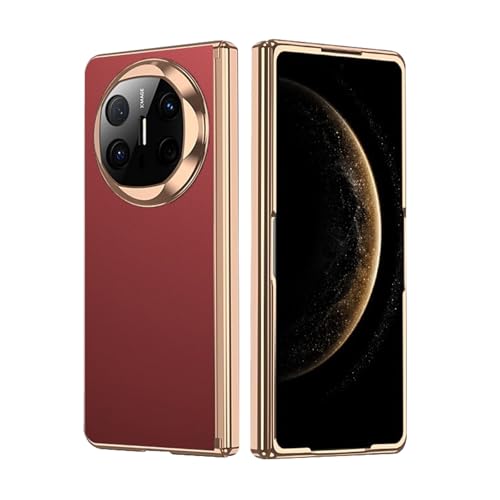 FDUJINH Echt Leder Handyhülle Für Huawei Mate X6, Luxus Ganzkörper Schutz Galvanisierter Hülle Mit Displayschutz und Kratzfeste Scharnier,Rot,Mate X6 von FDUJINH