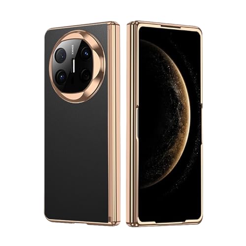 FDUJINH Echt Leder Handyhülle Für Huawei Mate X6, Luxus Ganzkörper Schutz Galvanisierter Hülle Mit Displayschutz und Kratzfeste Scharnier,Schwarz,Mate X6 von FDUJINH